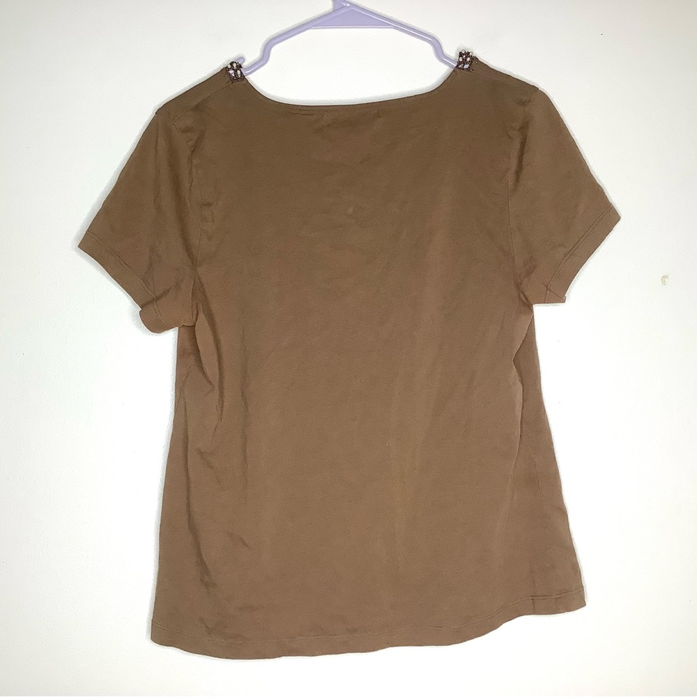 < Y2K Liz Claiborne Brown Beaded Detail Short Sleeve Top > - Picture 6 of 6